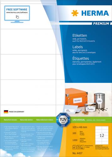 Universal-Etiketten Herma 4457 A4 105x48mm weiß 100 Bl/Pg 1.200 St. Universal-Etiketten Herma 4457 A4 105x48mm weiß 100 Bl/Pg 1.200 St.
