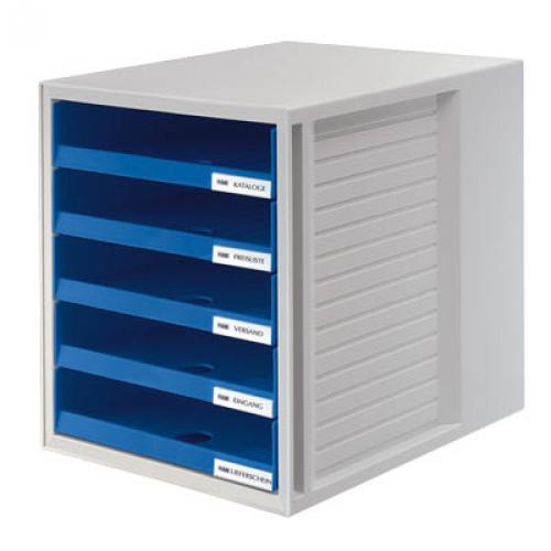 HAN Schubladenbox mit 5 Schubladen offen lichtgrau/blau