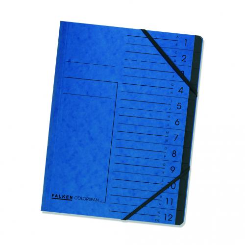 Falken Ordnungsmappe A4 12 Fächer blau mit Eckgummi Falken Ordnungsmappe A4 12 Fächer blau mit Eckgummi