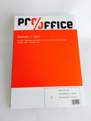 Etiketten Pro Office  A4 210 x 297 mm, weiß 100 St/Pg Etiketten Pro Office  A4 210 x 297 mm, weiß 100 St/Pg