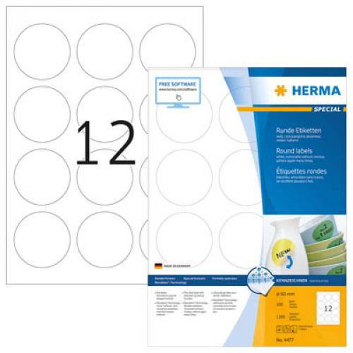 Etiketten Herma 4477 rund 60mm wei 1.200 St/Pg