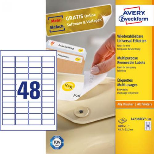 Etiketten Zweckform L4736REV-100 weiß 45,7x21,2mm ablösbar 100 Bl/Pg Etiketten Zweckform L4736REV-100 weiß 45,7x21,2mm ablösbar 100 Bl/Pg